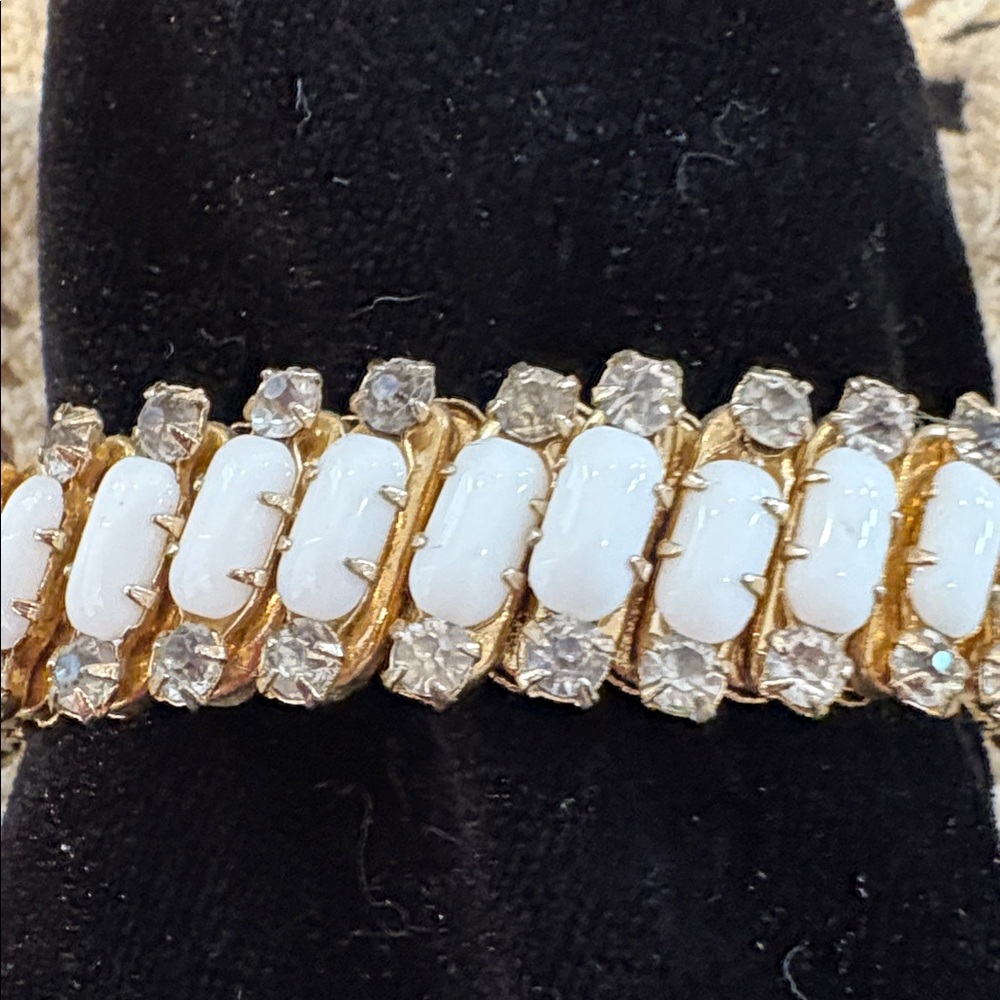 Estate Gold and White Bracelet with Rhinestones